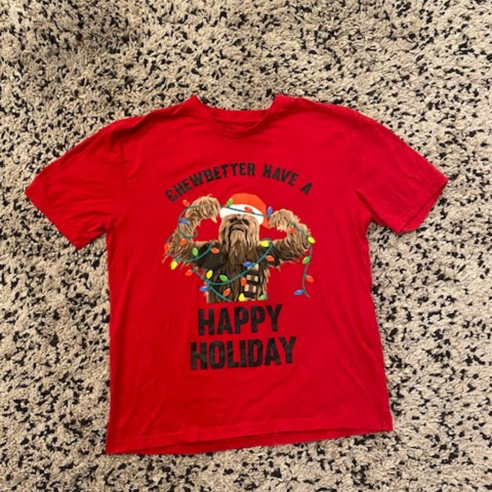 Star Wars 'Chewy' Christmas T shirt. Size M Red Festive!